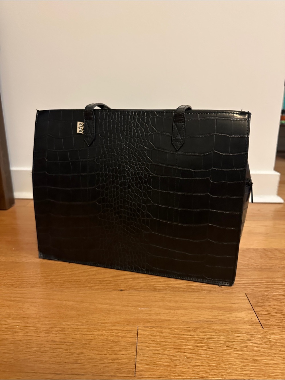 Béis Work Tote in Black Croc